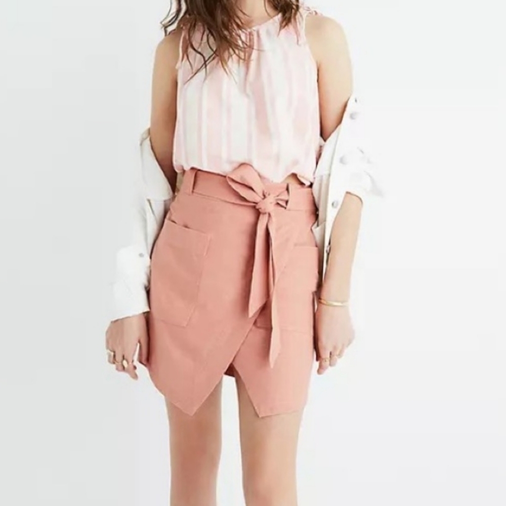 Madewell Portside Raw Brushed Silk Faux Wrap Skirt in Mauve Pink Size 2